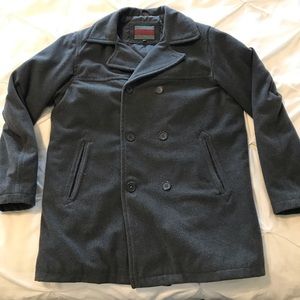 Men's Grey Pea Coat Jacket Double Breasted XLT